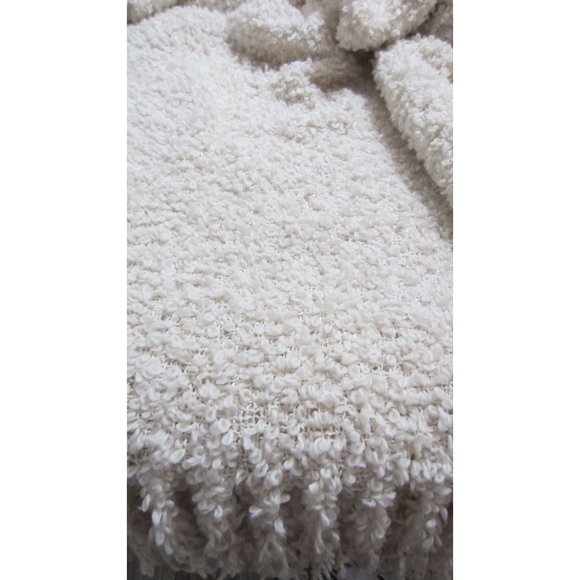 Chris Madden Cream Textured Fringe Boho Casual Cozy Fringe Blanket Throw - Picture 3 of 4